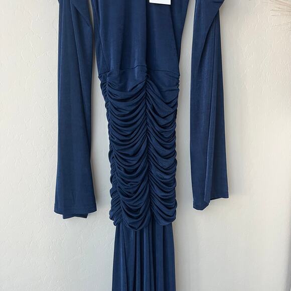 NEW ORIRE Dress Maya‎ Blue Ruched Long Sleeve Draped Maxi Gown Size 0 - Picture 9 of 12